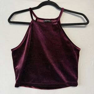 Eclipse Womens Sparkly Velvet Cropped Top Size Small Eggplant Whimsigoth Glam